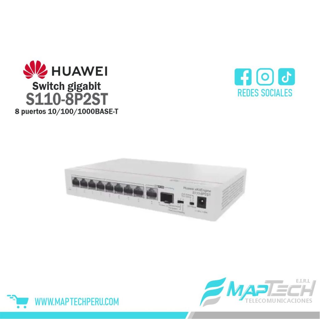 Switch PoE 8 Puertos Gigabit 2SFP 124W S110-8P2ST HUAWEI