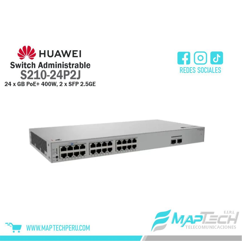 Switch Administrable 24 Puertos Gigabit PoE+ 2 SFP 2.5G 400W S210-24P2J Huawei