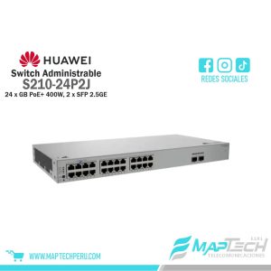 Switch Administrable 24 Puertos Gigabit PoE+ 2 SFP 2.5G 400W S210-24P2J Huawei