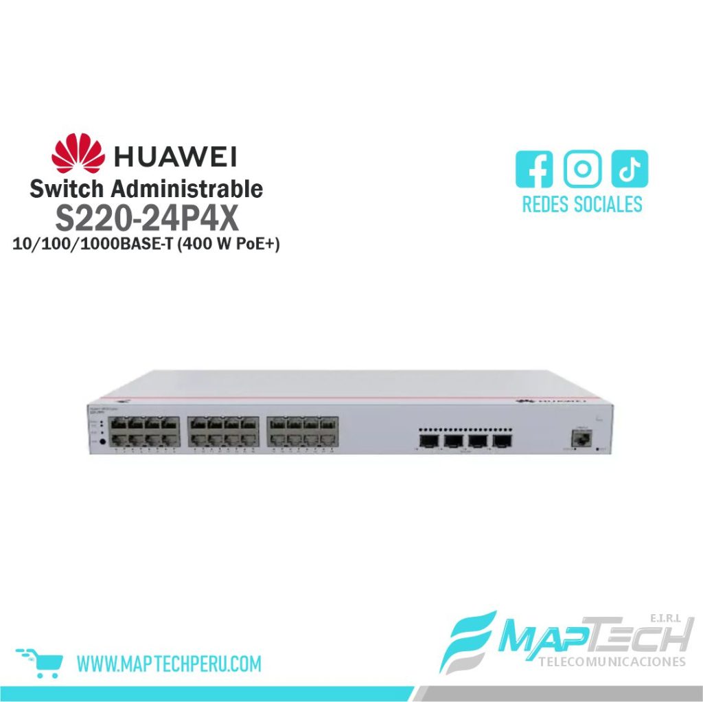 Switch administrable Layer 2, 24 Puertos PoE+, 4 SFP+ S220-24P4X Huawei