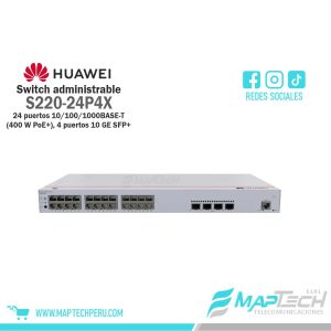 Switch administrable Layer 2, 24 Puertos PoE+, 4 SFP+ S220-24P4X Huawei