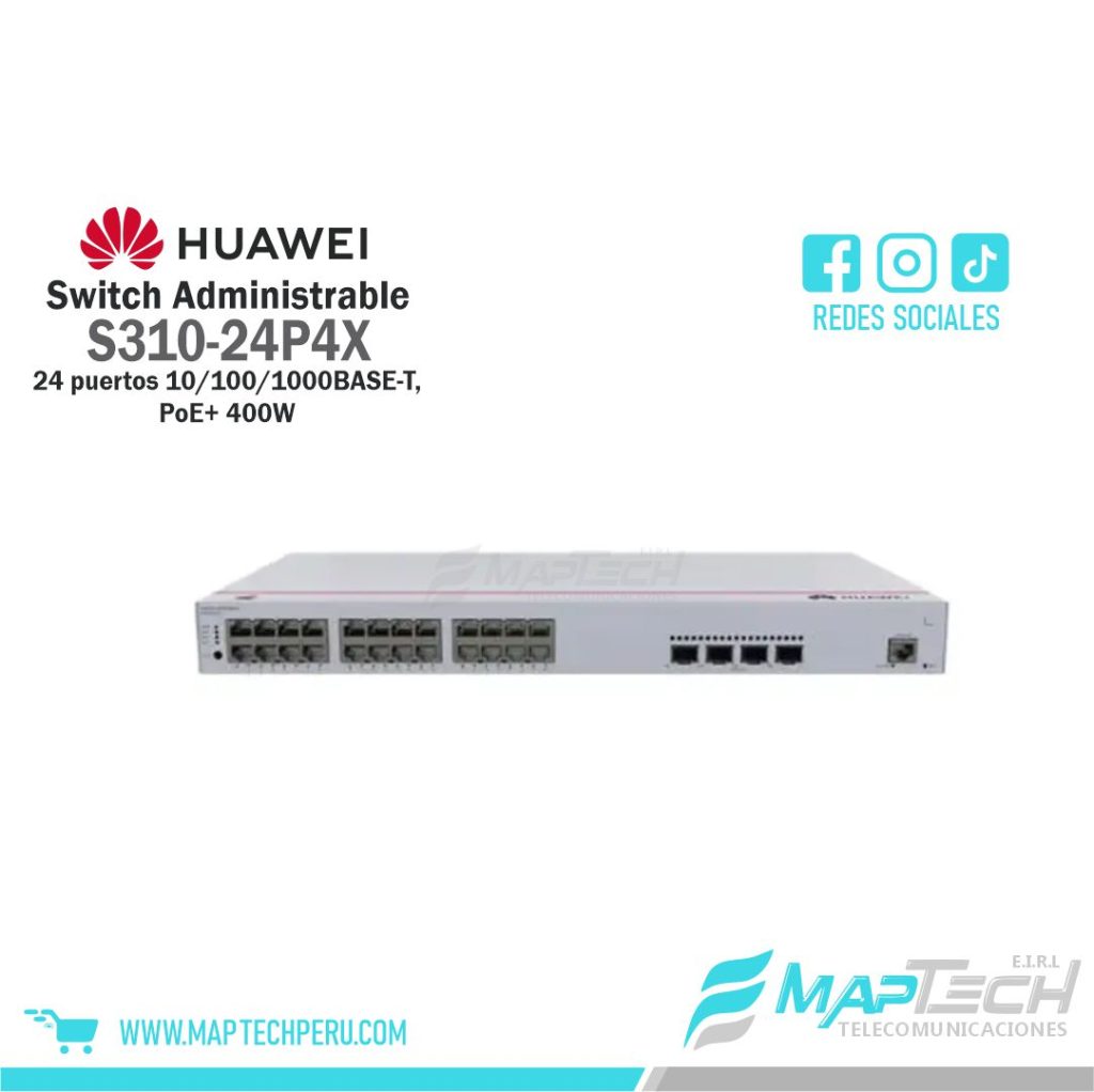 Switch Core Gigabit Administrable PoE+ Capa 3 Stacking S310-24P4X Huawei