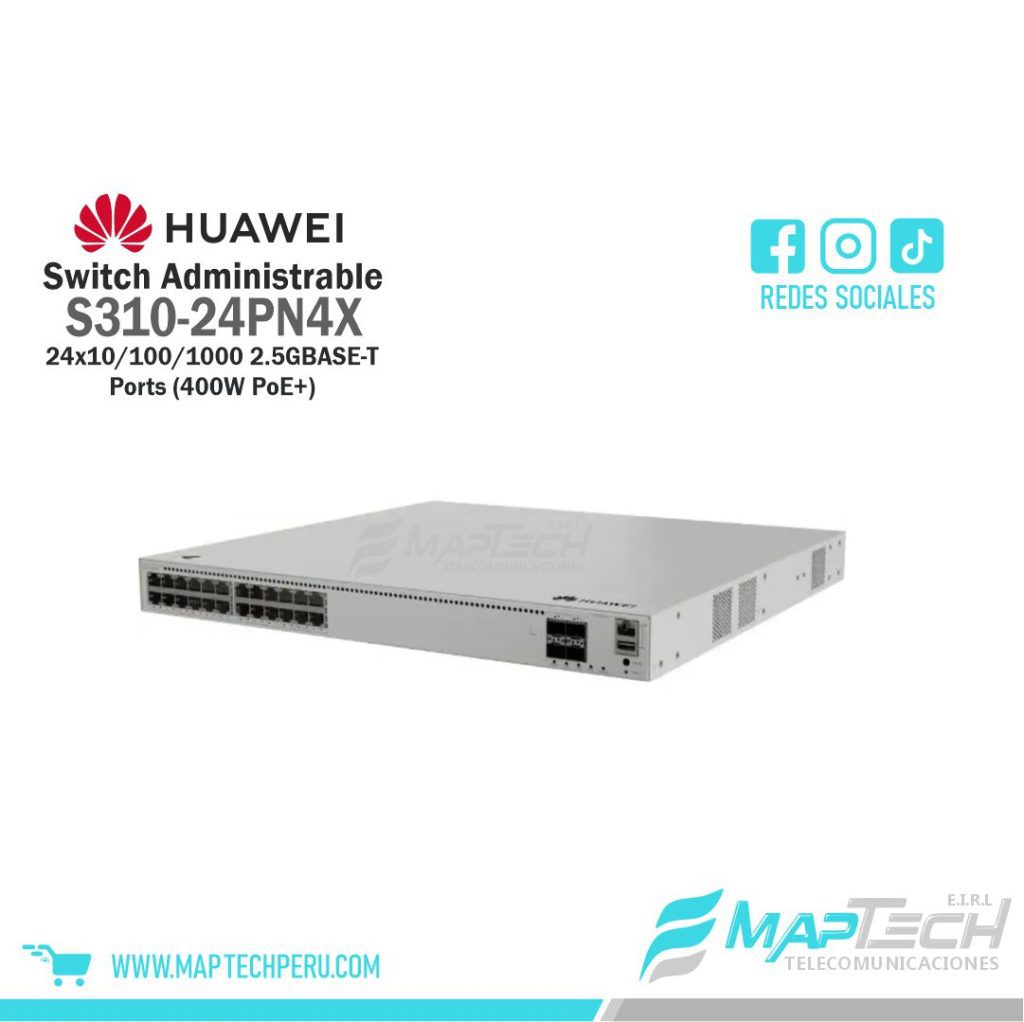 Switch PoE 24 Puertos 2.5GB 4SFP+ 400W Administrable L2+ S310-24PN4X Huawei